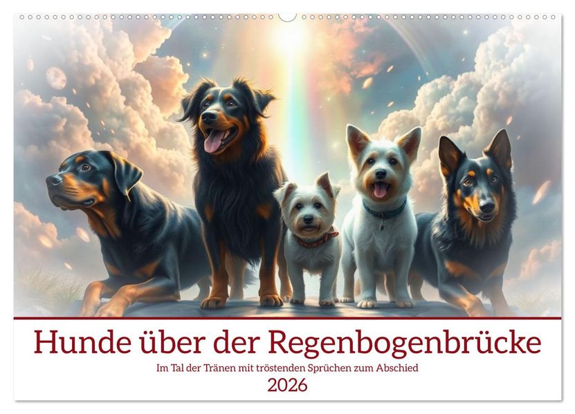 Hunde über der Regenbogenbrücke (Wandkalender 2026 DIN A2 quer) CALVENDO Monatskalender
