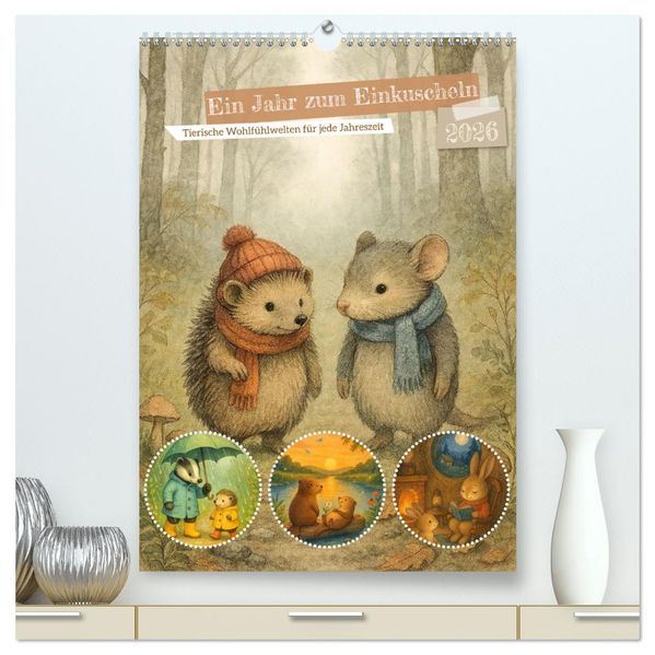 Ein Jahr zum Einkuscheln - Tierische Wohlfühlwelten für jede Jahreszeit (hochwertiger Premium Wandkalender 2026 DIN A2 hoch) Kunstdruck in Hochglanz