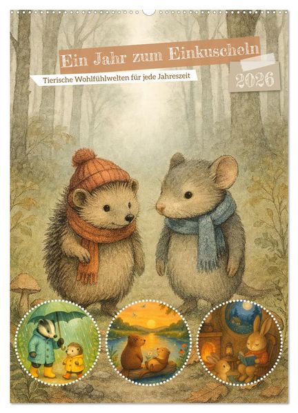 Ein Jahr zum Einkuscheln - Tierische Wohlfühlwelten für jede Jahreszeit (Wandkalender 2026 DIN A2 hoch) CALVENDO Monatskalender