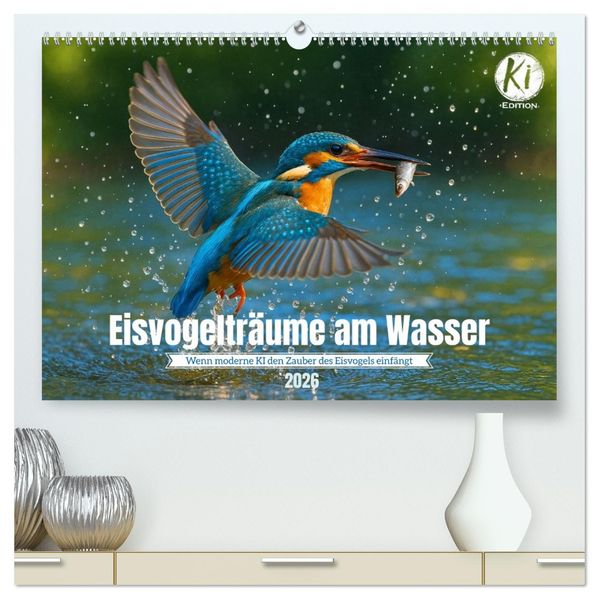 Eisvogelträume am Wasser (hochwertiger Premium Wandkalender 2026 DIN A2 quer) Kunstdruck in Hochglanz