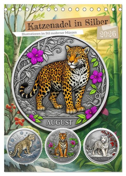 Katzenadel in Silber (Tischkalender 2026 DIN A5 hoch) CALVENDO Monatskalender