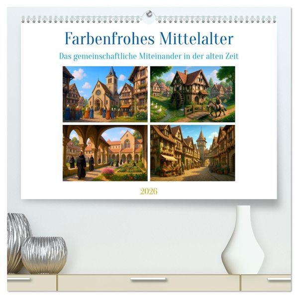 Farbenfrohes Mittelalter (hochwertiger Premium Wandkalender 2026 DIN A2 quer) Kunstdruck in Hochglanz