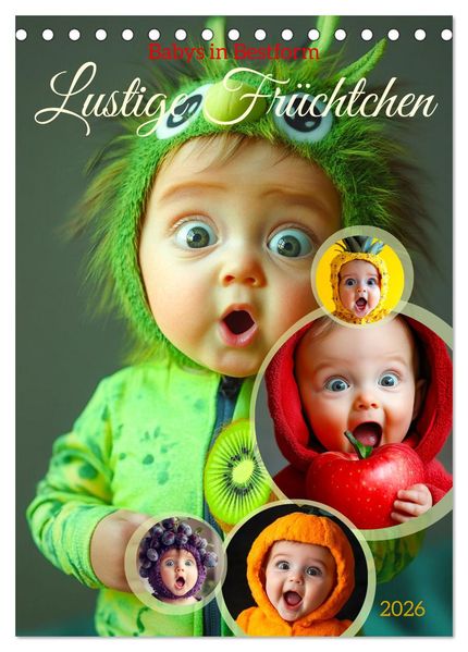 Babys in Bestform - Lustige Früchtchen (Tischkalender 2026 DIN A5 hoch) CALVENDO Monatskalender