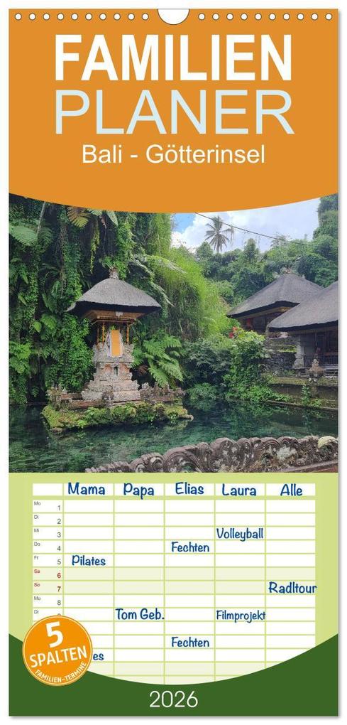 Familienplaner 2026 - Bali - Götterinsel mit 5 Spalten (Wandkalender 21 x 45 cm) CALVENDO