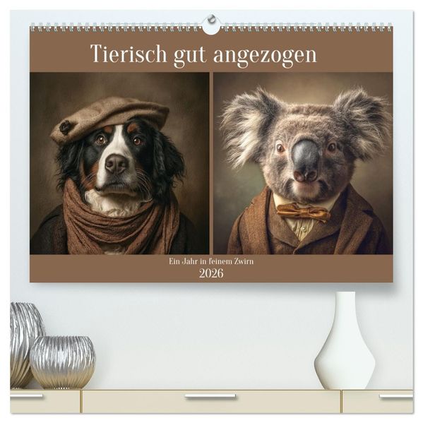 Tierisch gut angezogen (hochwertiger Premium Wandkalender 2026 DIN A2 quer) Kunstdruck in Hochglanz
