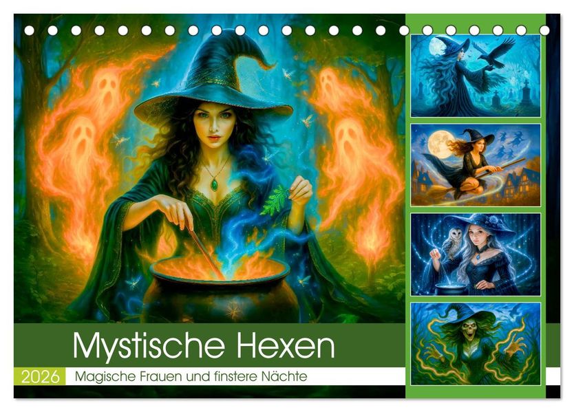 Mystische Hexen - Magische Frauen und finstere Nächte (Tischkalender 2026 DIN A5 quer) CALVENDO Monatskalender