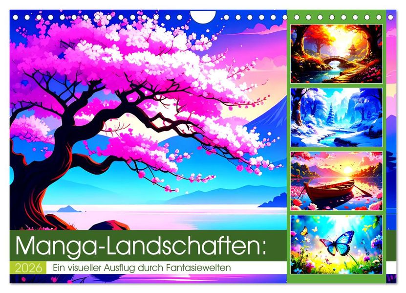 Manga-Landschaften: Ein visueller Ausflug durch Fantasiewelten (Wandkalender 2026 DIN A4 quer) CALVENDO Monatskalender