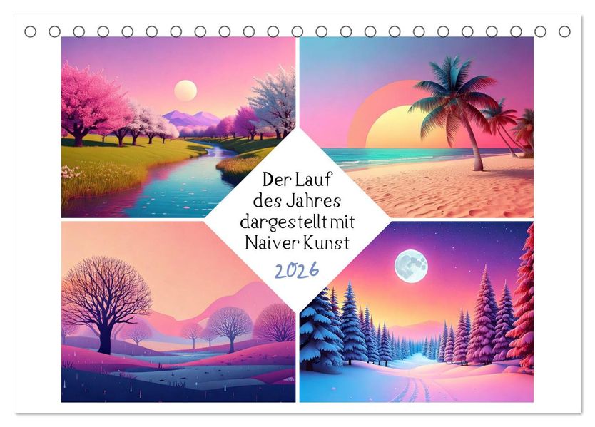 Der Lauf des Jahres dargestellt mit Naiver Kunst (Tischkalender 2026 DIN A5 quer) CALVENDO Monatskalender