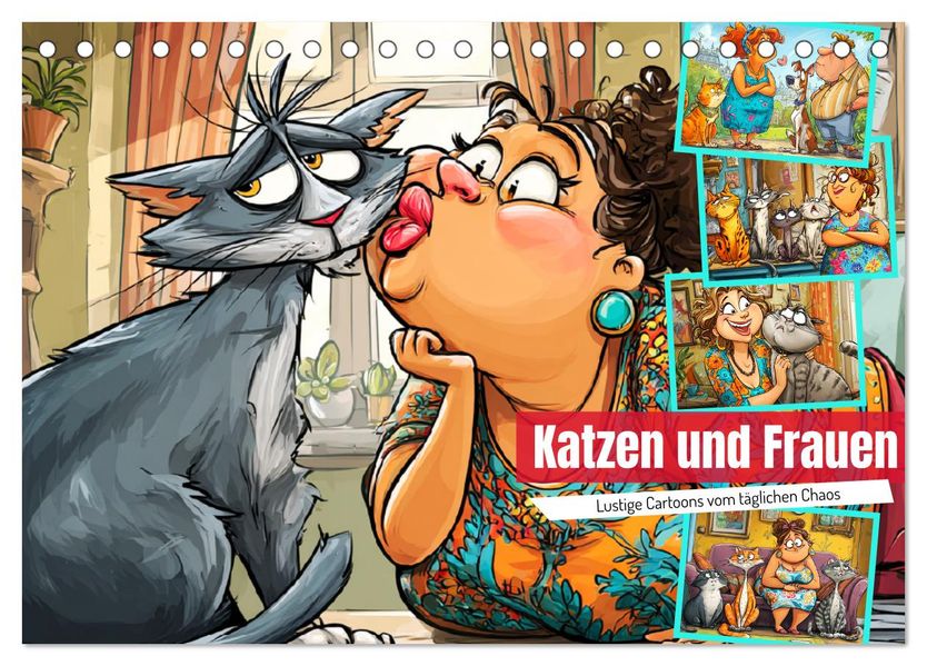 Katzen und Frauen. Lustige Cartoons vom täglichen Chaos (Tischkalender 2026 DIN A5 quer) CALVENDO Monatskalender