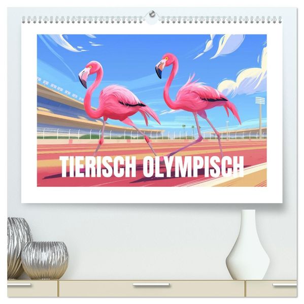 Tierische Olympioniken - Ein farbenfroher KI-Kalender (hochwertiger Premium Wandkalender 2026 DIN A2 quer) Kunstdruck in Hochglanz