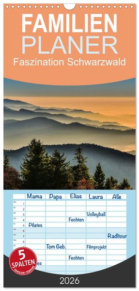 Familienplaner 2026 - Faszination Schwarzwald mit 5 Spalten (Wandkalender 21 x 45 cm) CALVENDO