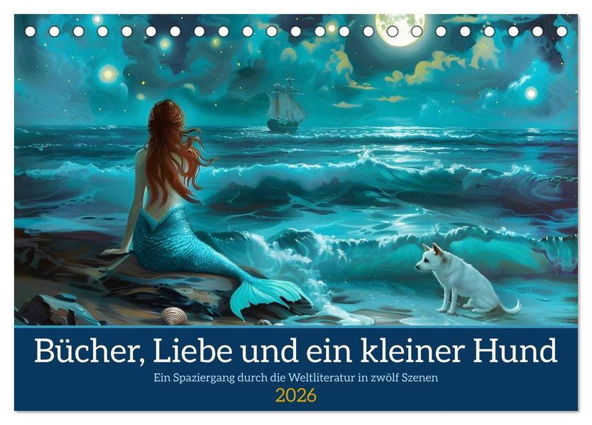 Bücher Liebe und ein kleiner Hund (Tischkalender 2026 DIN A5 quer) CALVENDO Monatskalender