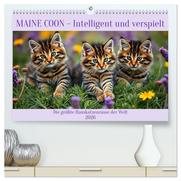 Maine Coon - Intelligent und verspielt (hochwertiger Premium Wandkalender 2026 DIN A2 quer) Kunstdruck in Hochglanz