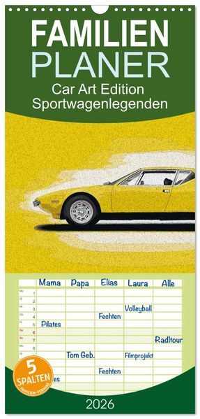 Familienplaner 2026 - Car Art Edition Sportwagenlegenden mit 5 Spalten (Wandkalender 21 x 45 cm) CALVENDO