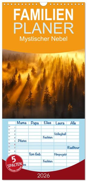 Familienplaner 2026 - Mystischer Nebel mit 5 Spalten (Wandkalender 21 x 45 cm) CALVENDO