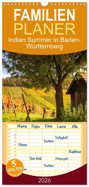 Familienplaner 2026 - Indian Summer in Baden-Württemberg mit 5 Spalten (Wandkalender 21 x 45 cm) CALVENDO
