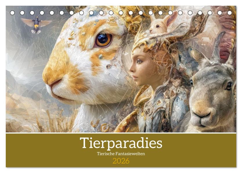 Tierparadies - Tierische Fantasiewelten (Tischkalender 2026 DIN A5 quer) CALVENDO Monatskalender