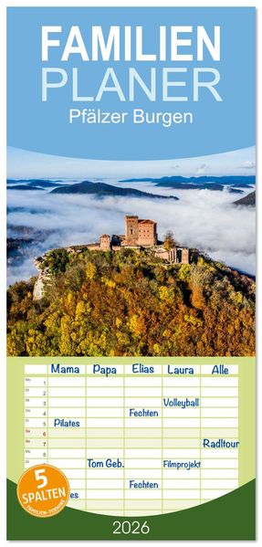 Familienplaner 2026 - Pfälzer Burgen mit 5 Spalten (Wandkalender 21 x 45 cm) CALVENDO