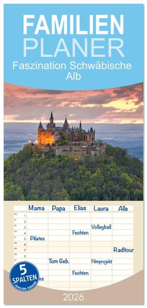 Familienplaner 2026 - Faszination Schwäbische Alb mit 5 Spalten (Wandkalender 21 x 45 cm) CALVENDO