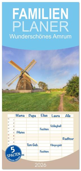 Familienplaner 2026 - Wunderschönes Amrum mit 5 Spalten (Wandkalender 21 x 45 cm) CALVENDO