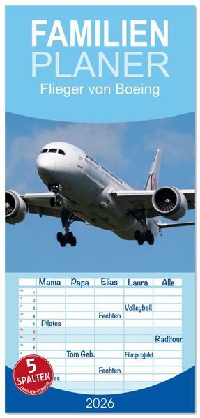 Familienplaner 2026 - Flieger von Boeing mit 5 Spalten (Wandkalender 21 x 45 cm) CALVENDO