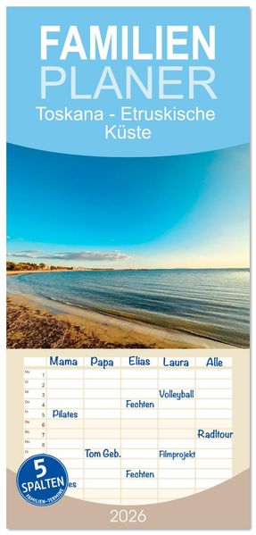 Familienplaner 2026 - Toskana - Etruskische Küste mit 5 Spalten (Wandkalender 21 x 45 cm) CALVENDO