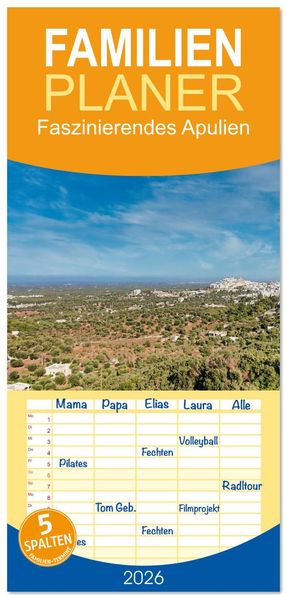 Familienplaner 2026 - Faszinierendes Apulien mit 5 Spalten (Wandkalender 21 x 45 cm) CALVENDO