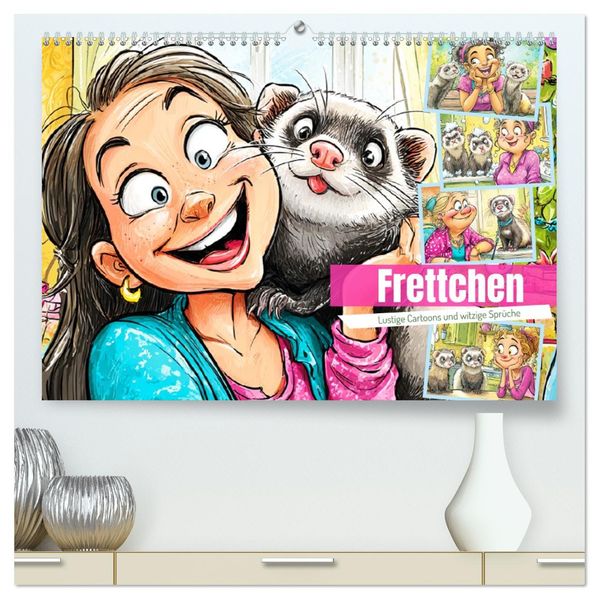 Frettchen. Lustige Cartoons und witzige Sprüche (hochwertiger Premium Wandkalender 2026 DIN A2 quer) Kunstdruck in Hochglanz