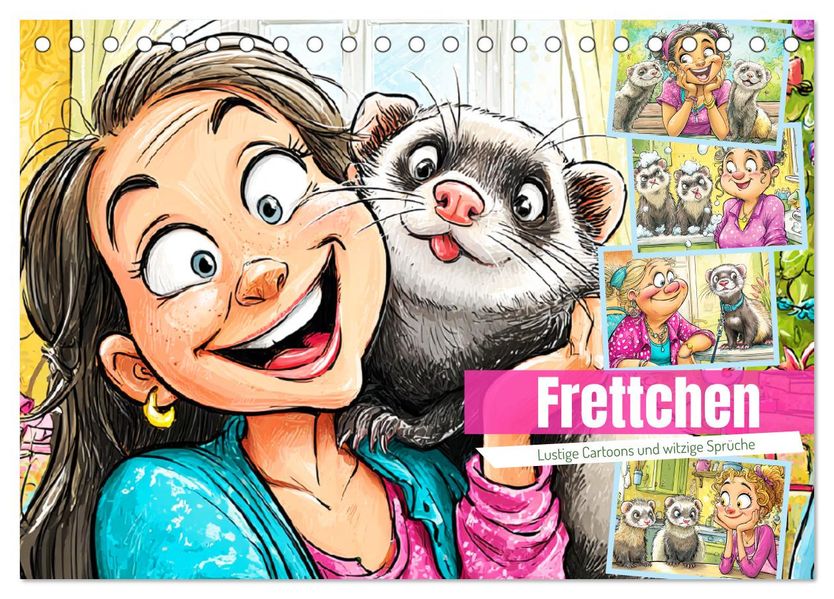 Frettchen. Lustige Cartoons und witzige Sprüche (Tischkalender 2026 DIN A5 quer) CALVENDO Monatskalender