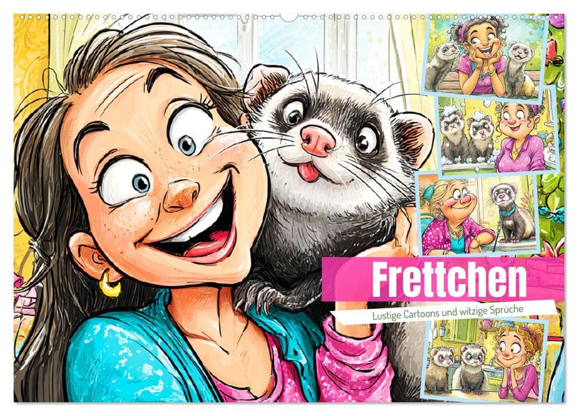 Frettchen. Lustige Cartoons und witzige Sprüche (Wandkalender 2026 DIN A2 quer) CALVENDO Monatskalender