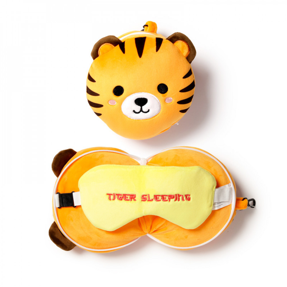 Relaxeazzz Plüsch Tiger Reisekissen & Schlafmaske