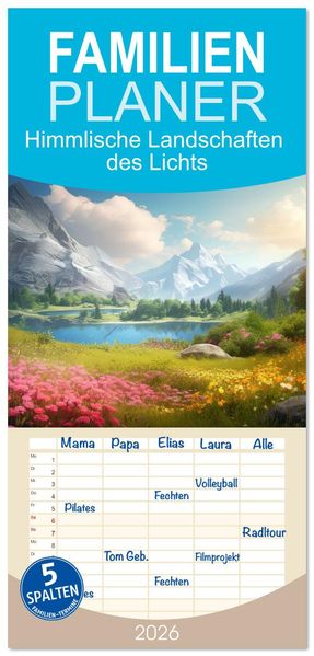Familienplaner 2026 - Himmlische Landschaften des Lichts mit 5 Spalten (Wandkalender 21 x 45 cm) CALVENDO