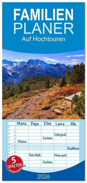 Familienplaner 2026 - Auf Hochtouren mit 5 Spalten (Wandkalender 21 x 45 cm) CALVENDO