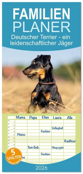 Familienplaner 2026 - Deutscher Terrier - ein leidenschaftlicher Jäger mit 5 Spalten (Wandkalender 21 x 45 cm) CALVENDO