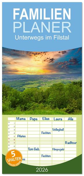 Familienplaner 2026 - Unterwegs im Filstal mit 5 Spalten (Wandkalender 21 x 45 cm) CALVENDO