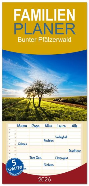 Familienplaner 2026 - Bunter Pfälzerwald mit 5 Spalten (Wandkalender 21 x 45 cm) CALVENDO