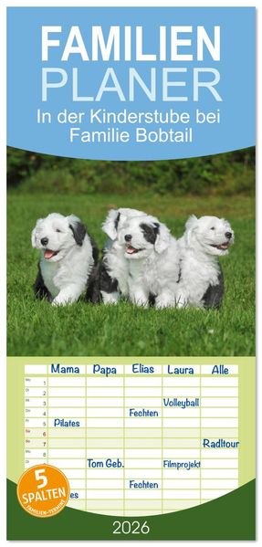 Familienplaner 2026 - In der Kinderstube bei Familie Bobtail mit 5 Spalten (Wandkalender 21 x 45 cm) CALVENDO