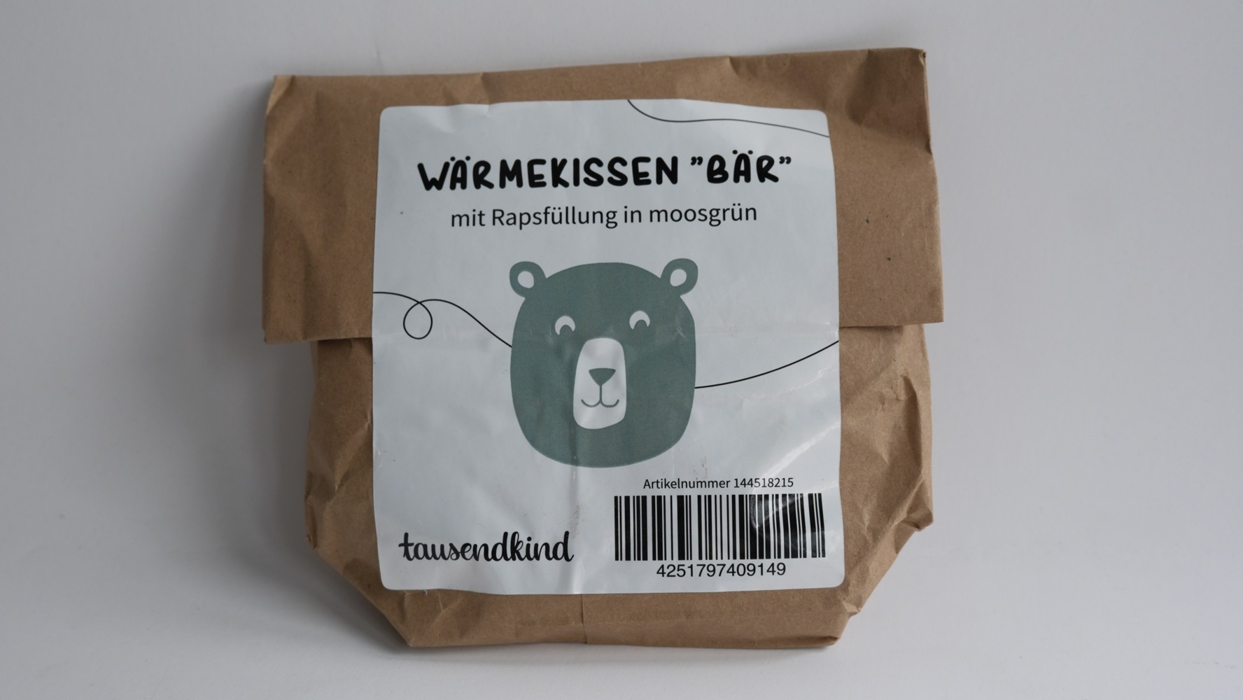 Wärmekissen BÄR mit Rapsfüllung in moosgrün