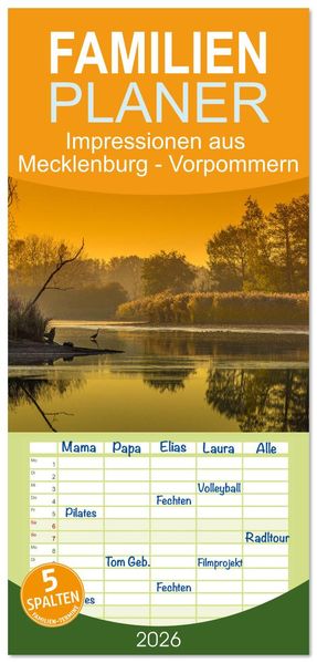 Familienplaner 2026 - Impressionen aus Mecklenburg - Vorpommern mit 5 Spalten (Wandkalender 21 x 45 cm) CALVENDO