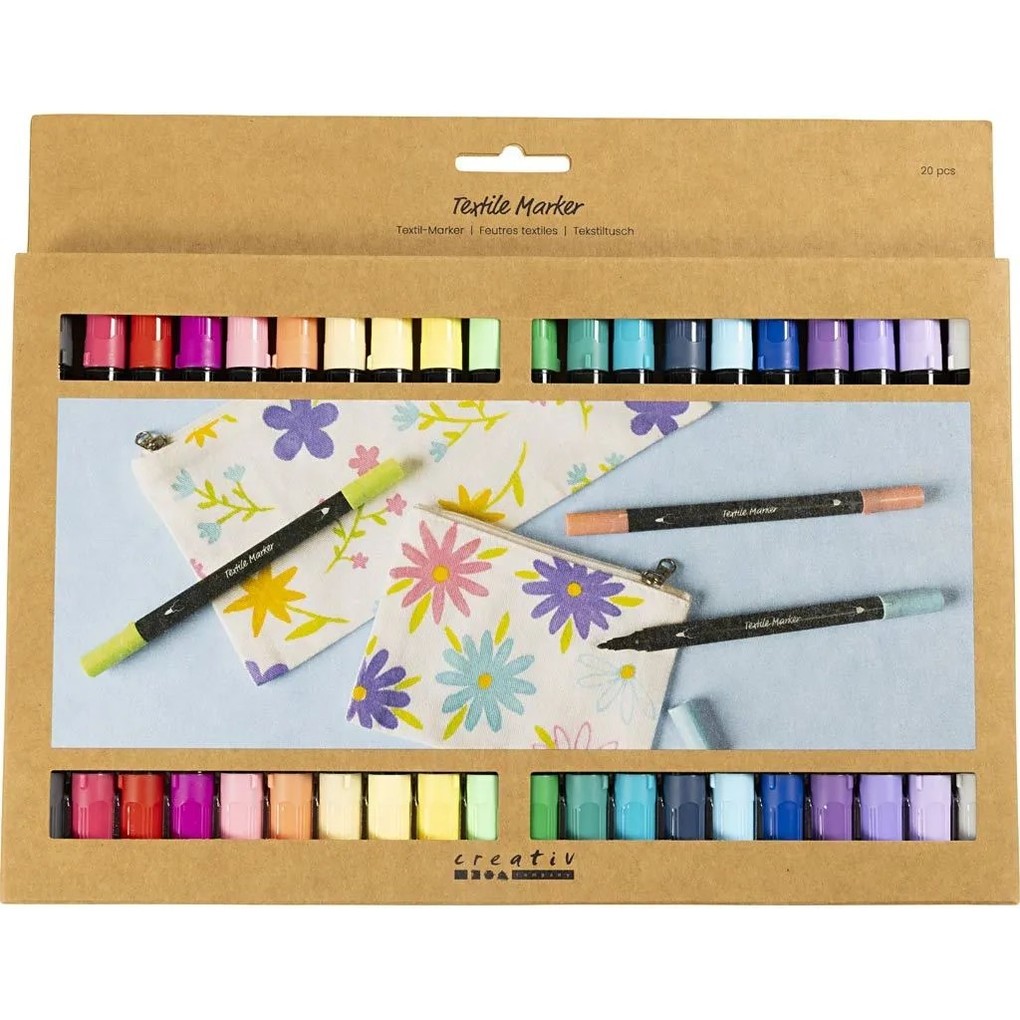 Creativ Company Textil-Marker Zusätzliche Farben Strichstärke 23+36 mm 20er Set