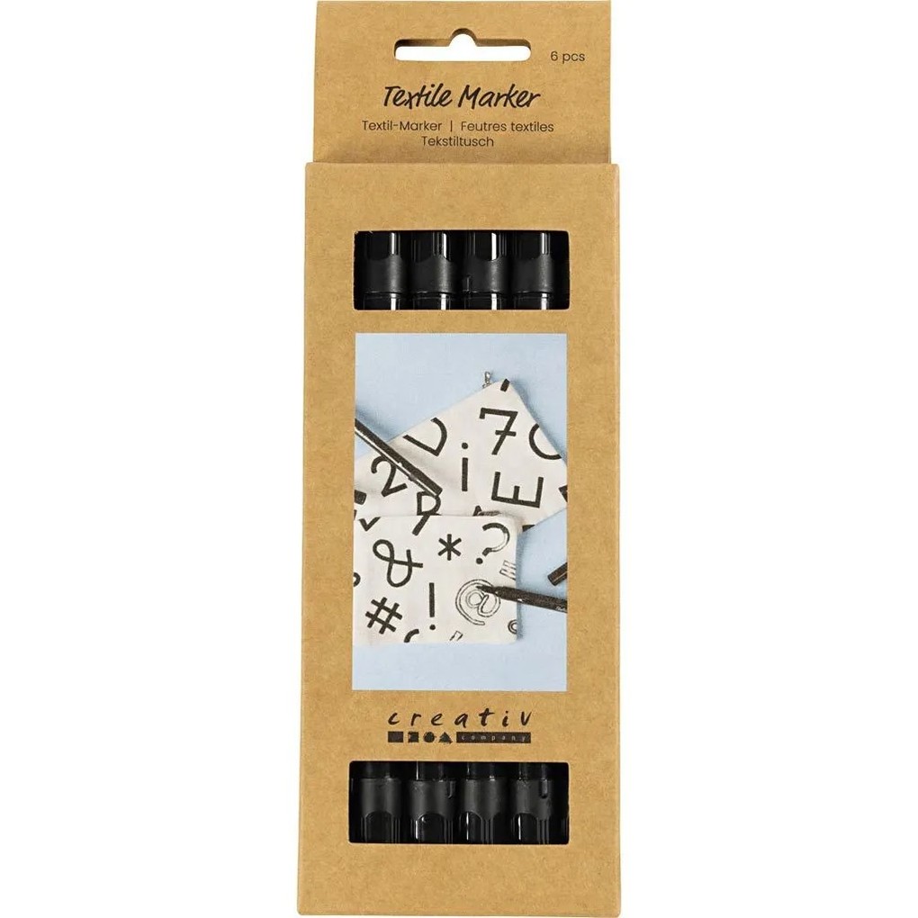Creativ Company Textil-Marker schwarz Strichstärke 23+36 mm 6er Set