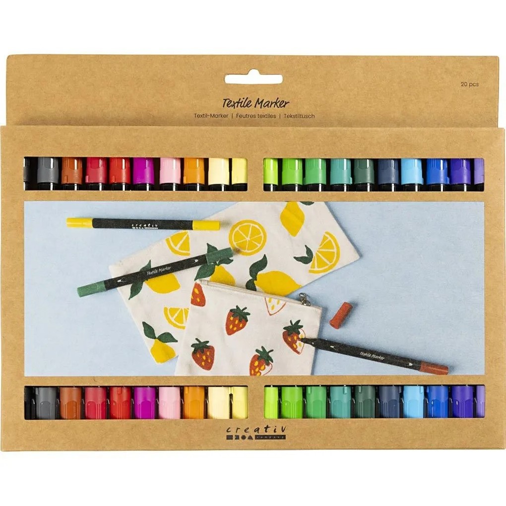 Creativ Company Textil-Marker Standard-Farben Strichstärke 23+36 mm 20er Set