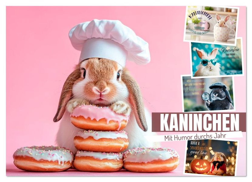 KANINCHEN Mit Humor durchs Jahr (Wandkalender 2026 DIN A2 quer) CALVENDO Monatskalender