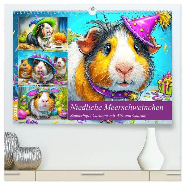 Niedliche Meerschweinchen. Zauberhafte Cartoons mit Witz und Charme (hochwertiger Premium Wandkalender 2026 DIN A2 quer) Kunstdruck in Hochglanz