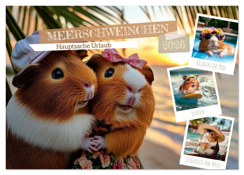 Meerschweinchen - Hauptsache Urlaub (Wandkalender 2026 DIN A2 quer) CALVENDO Monatskalender