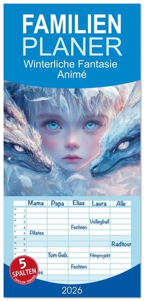 Familienplaner 2026 - Winterliche Fantasie Animé mit 5 Spalten (Wandkalender 21 x 45 cm) CALVENDO