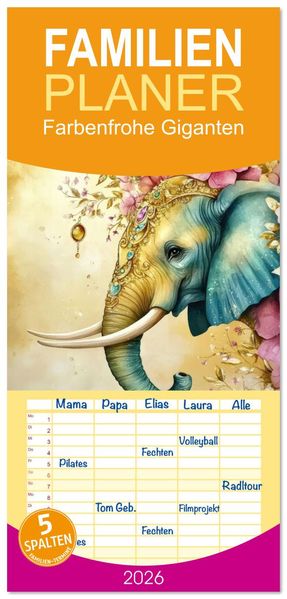 Familienplaner 2026 - Farbenfrohe Giganten mit 5 Spalten (Wandkalender 21 x 45 cm) CALVENDO