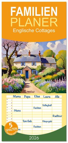 Familienplaner 2026 - Englische Cottages mit 5 Spalten (Wandkalender 21 x 45 cm) CALVENDO