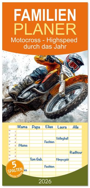 Familienplaner 2026 - Motocross - Highspeed durch das Jahr mit 5 Spalten (Wandkalender 21 x 45 cm) CALVENDO