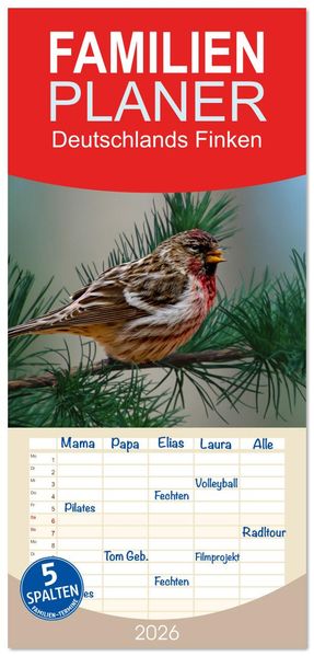 Familienplaner 2026 - Deutschlands Finken mit 5 Spalten (Wandkalender 21 x 45 cm) CALVENDO